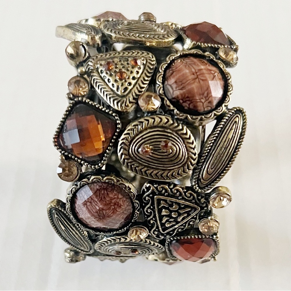 Statement Cuff Bracelet Amber And Rhinestone - image 5